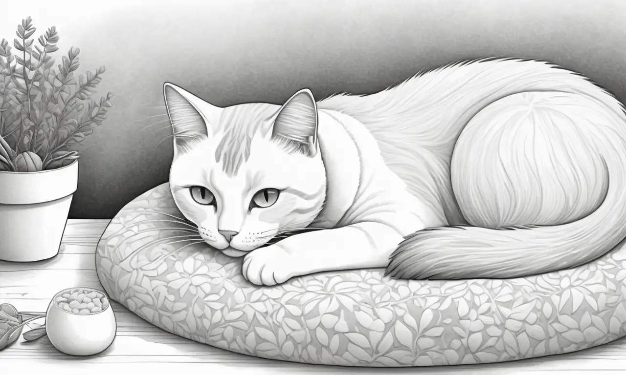 Descripción de un gato en un ambiente acogedor y relajante