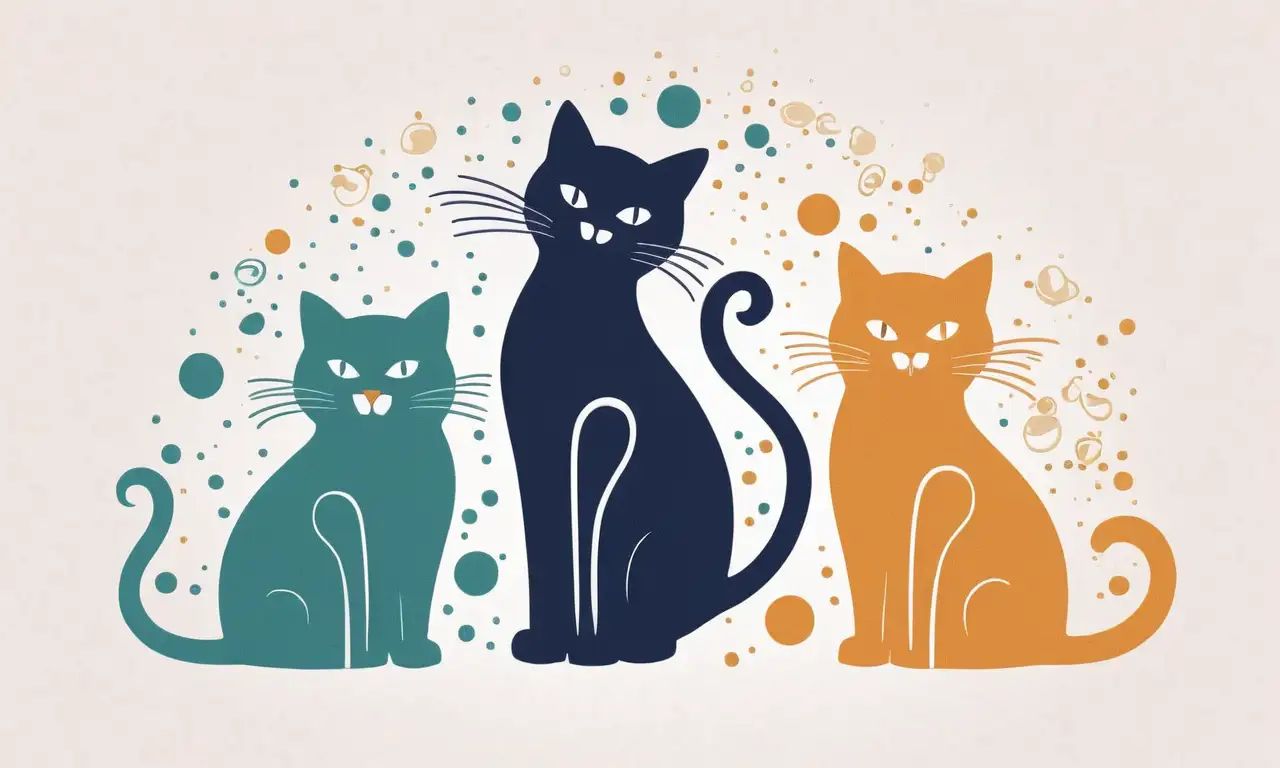 Un baño armonioso con un gato central y elementos juguetones, en colores vibrantes y suaves, que reflejan frescura y calma