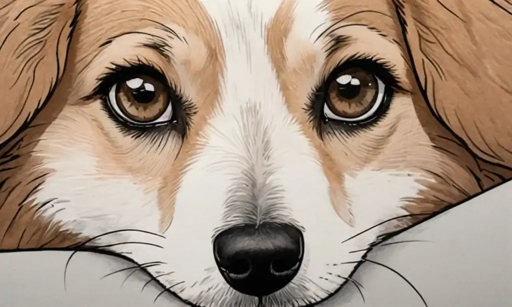 Colores suaves y texturas de pelaje delicadas enfatizan la expresión triste de un perro con ojos cautivadores