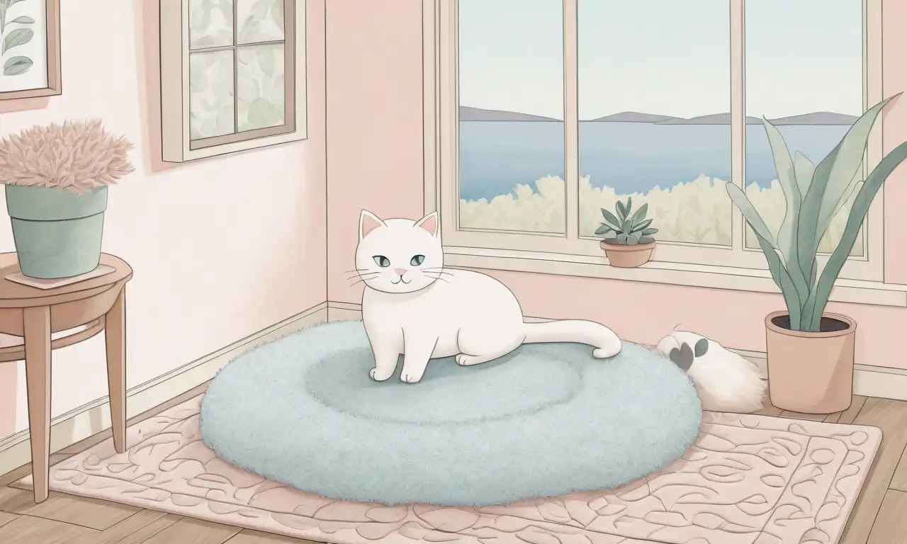 Una escena acogedora con gatos en un ambiente sereno y colores pastel