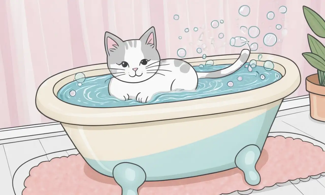 Una escena serena con un gato suave, colores cálidos, y detalles delicados que transmiten calma y ternura