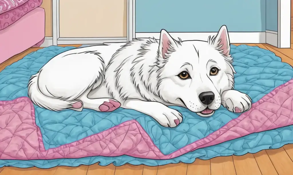 Un perro suave y esponjoso descansa en una cama colorida