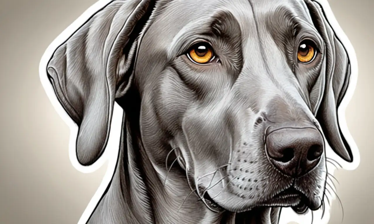 El sombreado sutil del lápiz resalta la elegancia y energía del Weimaraner