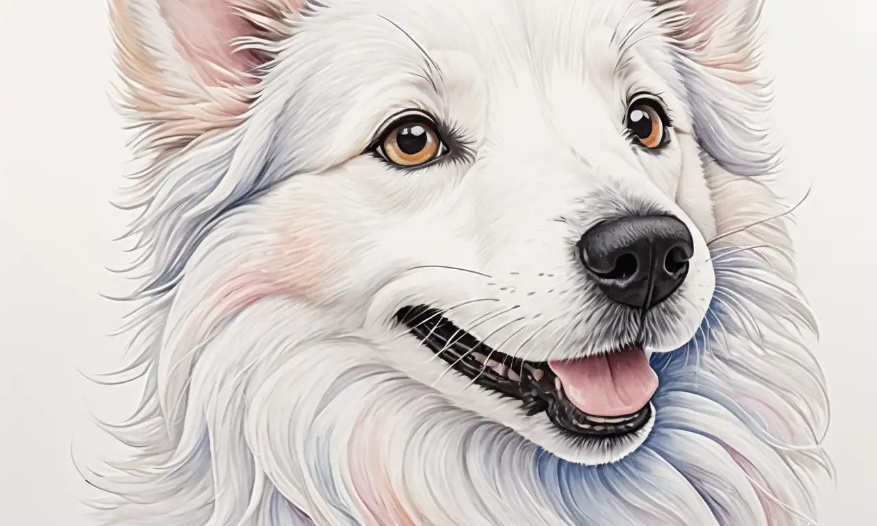 Un perro juguetón con pelaje blanco y suave, ojos brillantes y un ambiente vibrante y acogedor