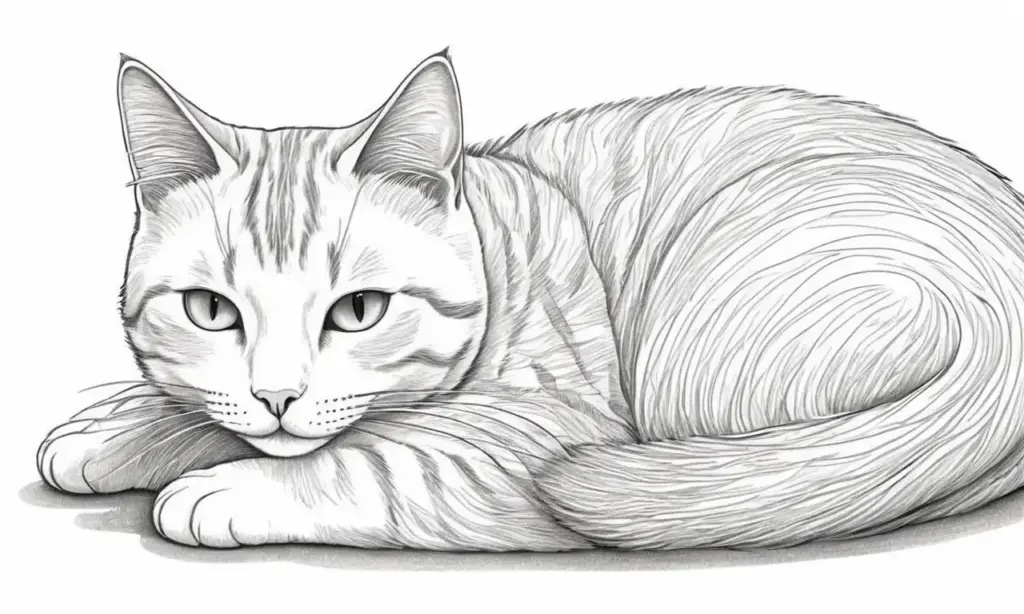 La imagen muestra un gato durmiendo con suaves curvas y cálidos tonos