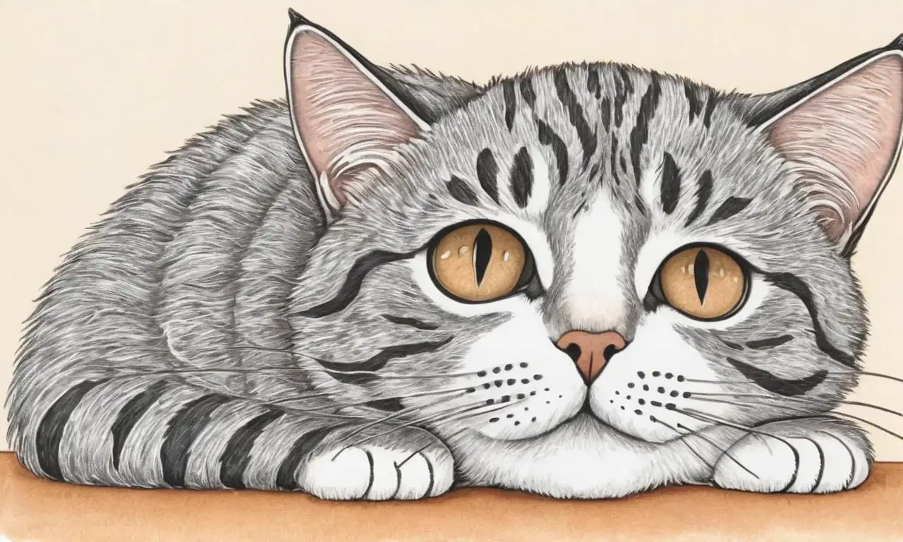 Un dibujo vibrante de un gato con texturas detalladas y colores cálidos que transmiten calma y curación