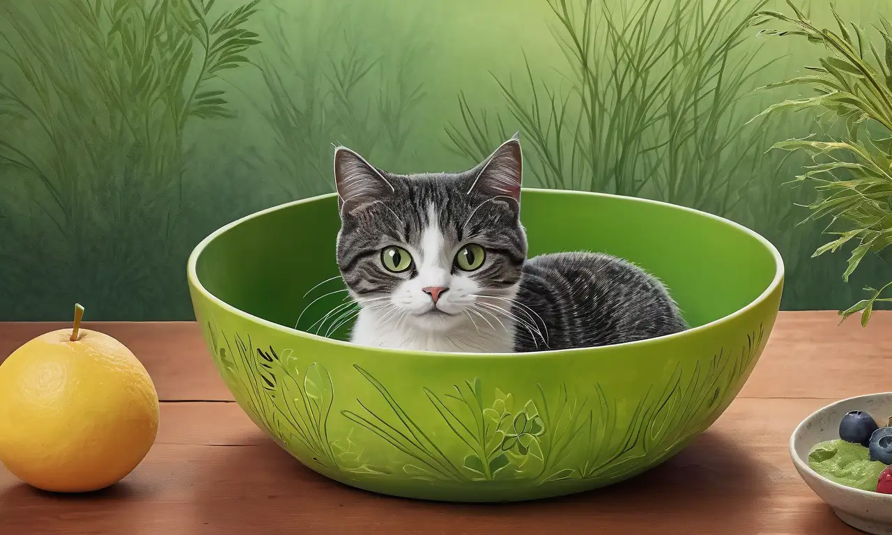 Un gato juguetón se sienta rodeado de hierbas y remedios naturales en una atmósfera vibrante