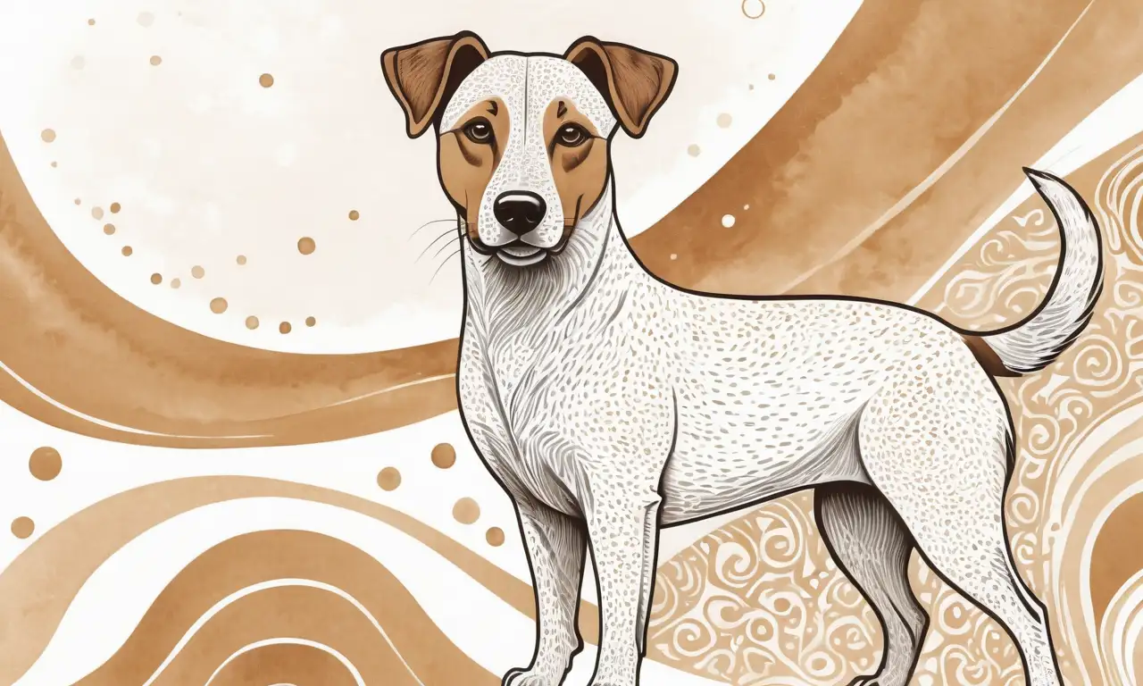 Silueta suave de un perro con textura de fur, brillos de aceite de coco y tonos terrosos en un fondo armonioso
