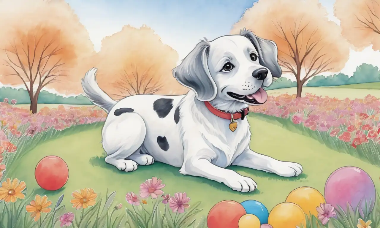 Un perro amigable juega en un parque vibrante, rodeado de gente feliz y un ambiente acogedor