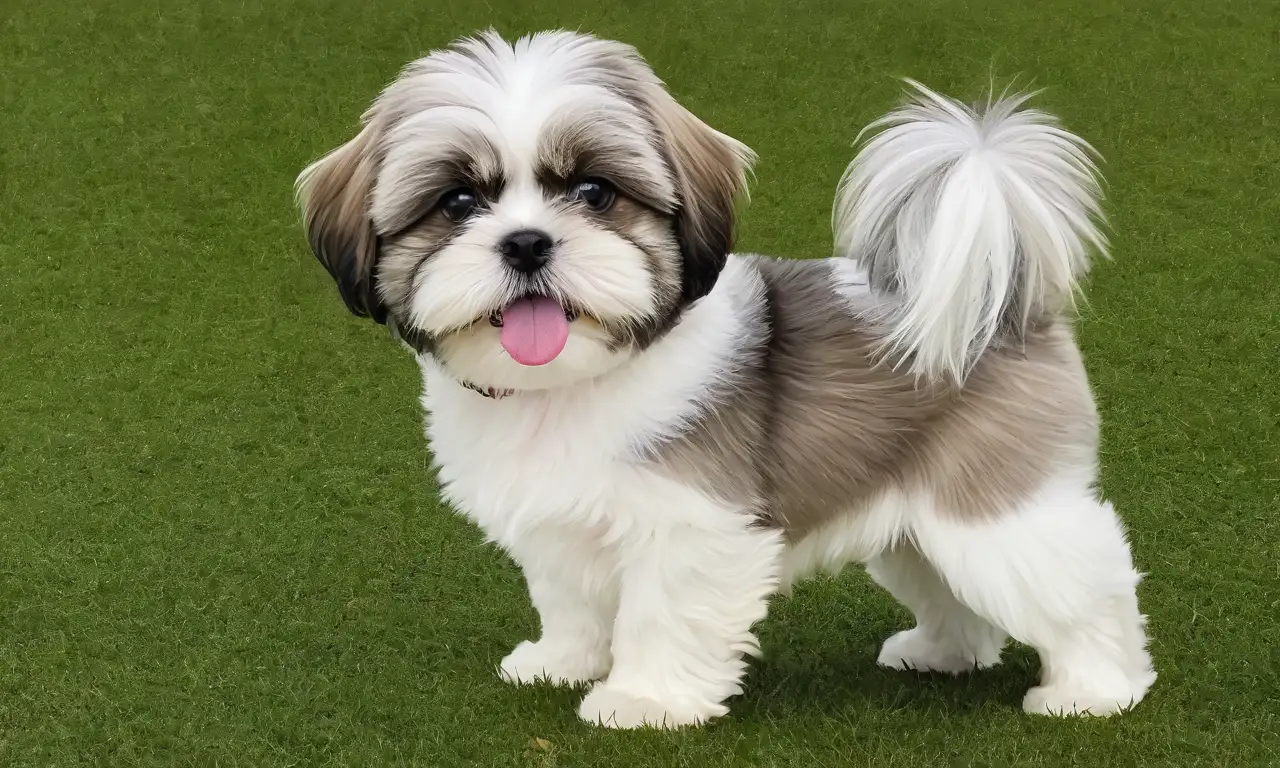 El dibujo muestra un juguetón Shih Tzu en un entorno vibrante y alegre