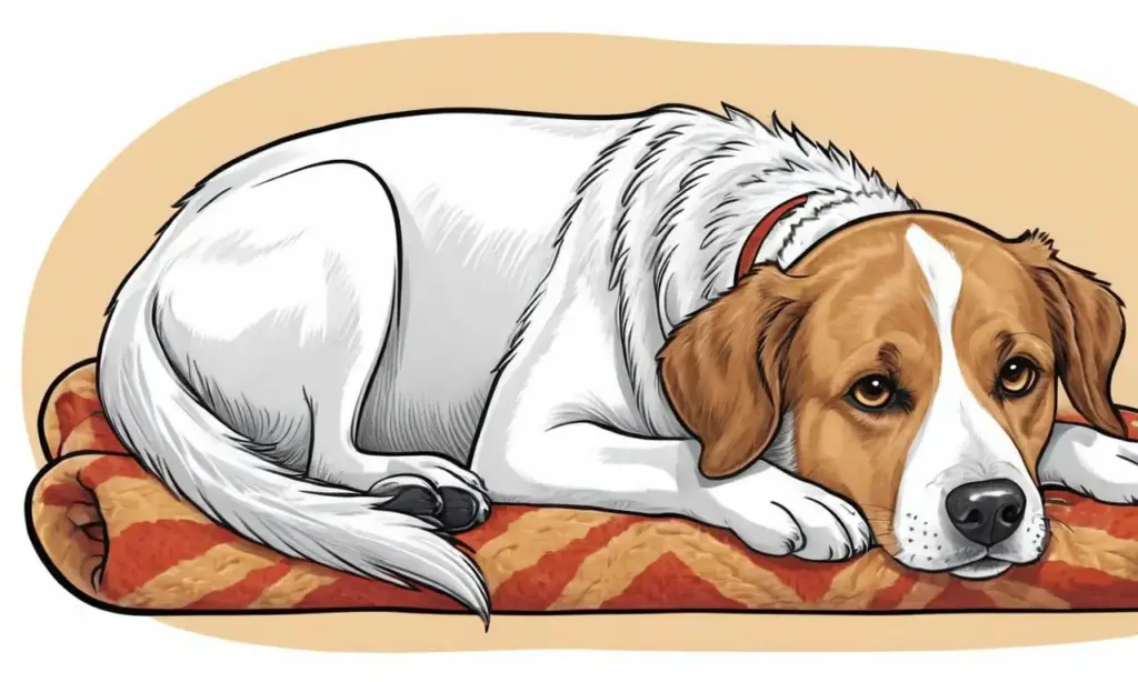 Ilustración de un perro triste en una manta