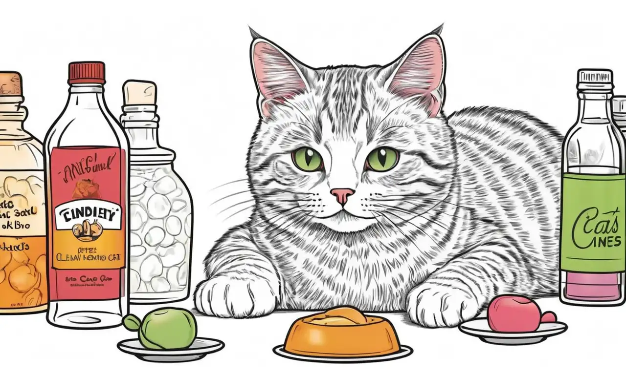 Una suave y detallada representación de un gato en un ambiente cálido, con una botella de amoxicilina junto a él