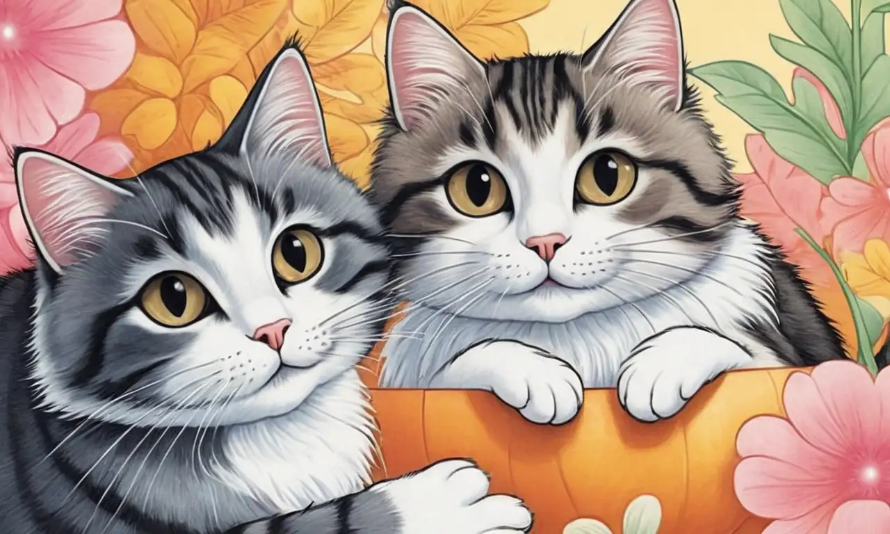 Una composición colorida y detallada de gatos combina realismo y fantasía