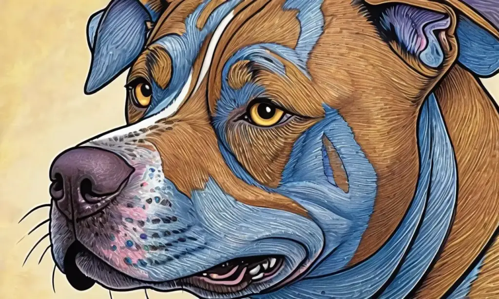 Un pitbull vibrante de furia azul y chocolate