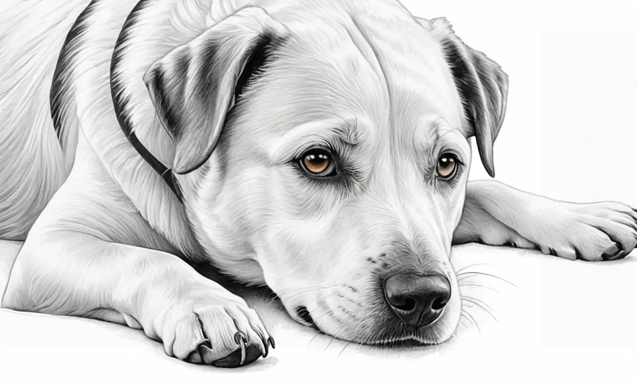 Un dibujo de un perro resalta su expresión y textura con trazos suaves y detalles cuidadosos