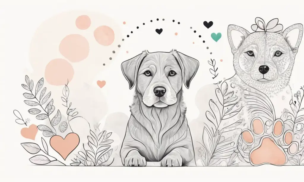 Título central en negrita con ilustración de un perro y figura humana en fondo suave