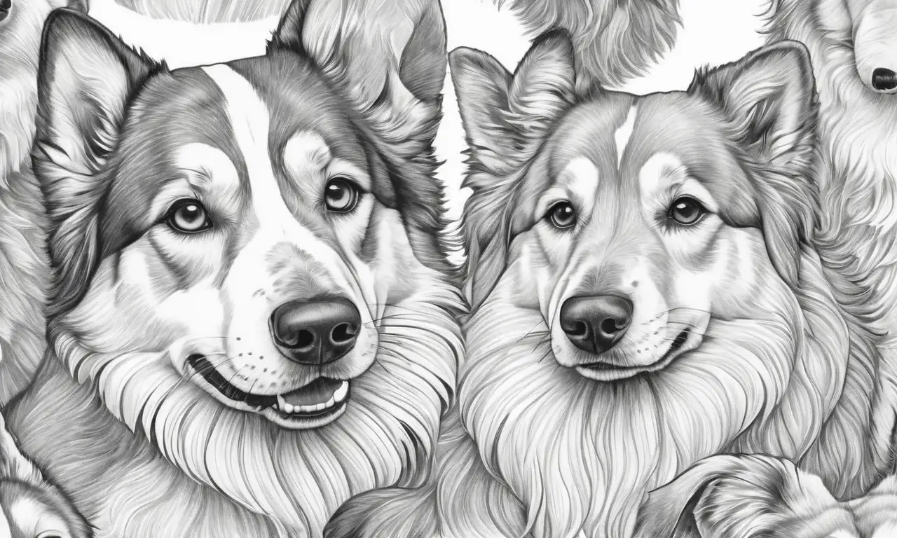 Un perro en una composición equilibrada destaca por su expresión curiosa y texturas cálidas, rodeado de colores vibrantes y matices naturales