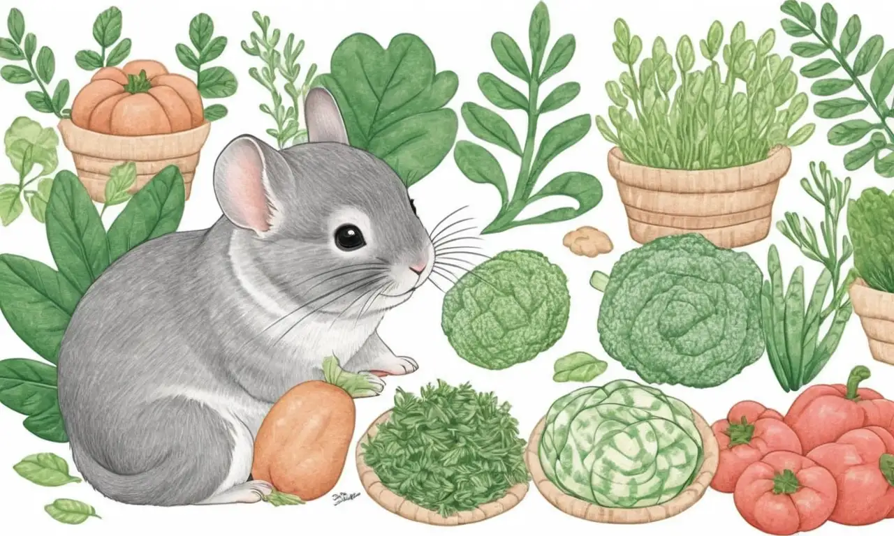 Colores vibrantes y detalles suaves crean una composición armoniosa con chinchillas y su entorno
