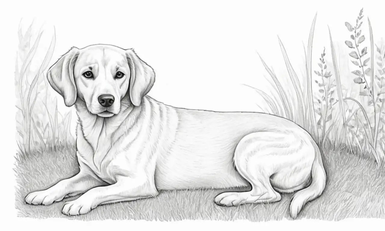 Un perro curioso en un ambiente acogedor evoca amor y conexión a través de trazos suaves y texturas variadas