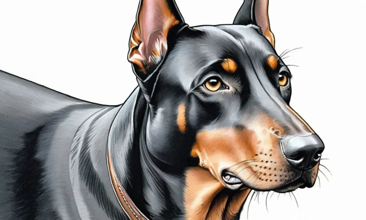 Un dibujo de un Doberman resalta su elegancia con suaves trazos, contrastes y detalles realistas