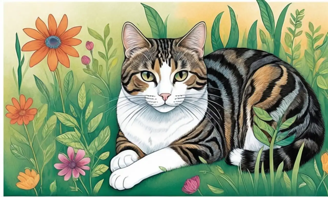 Ilustraciones de gatos con trazos vibrantes, sombras suaves y detalles intricados resaltando su forma y movimiento