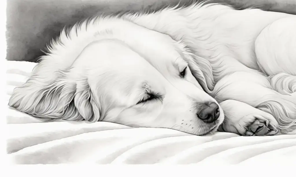 Un perro dormido es retratado con suaves trazos y sombras