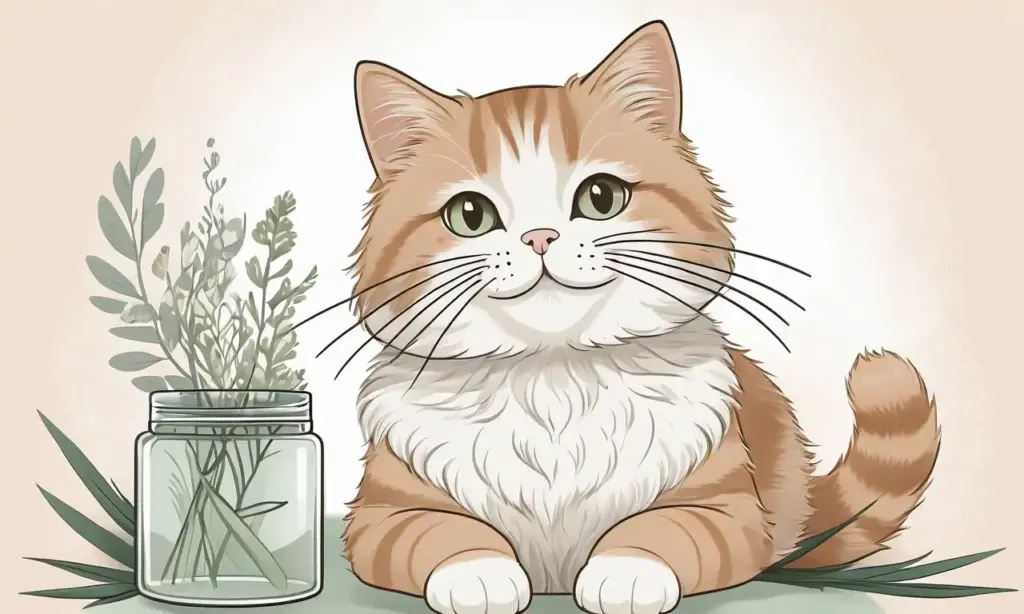 Un fondo cálido con una suave gradación y un gato encantador rodeado de remedios naturales