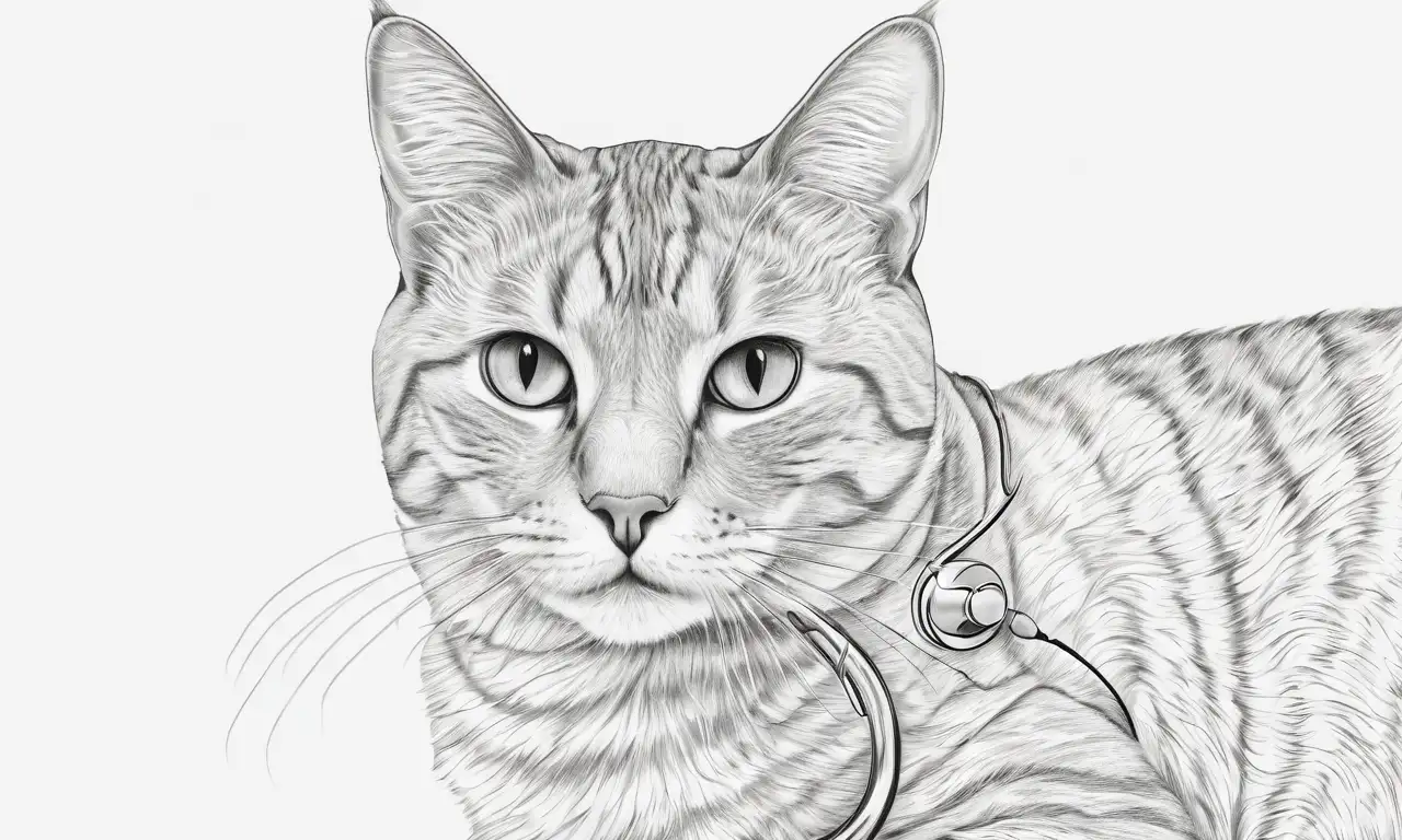 Dibujo de un gato en un ambiente suave y preocupante que muestra atención y cuidado del veterinario