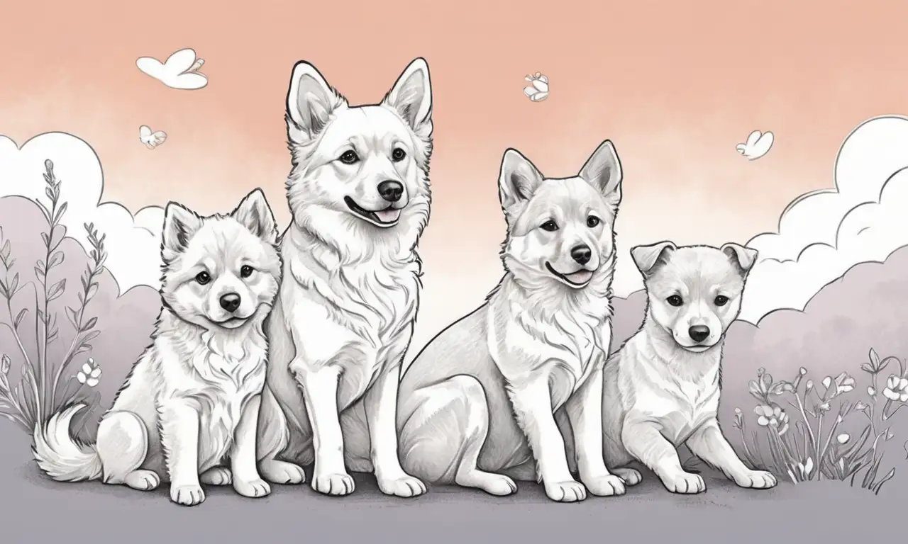 Siluetas de perros con suaves curvas y texturas que reflejan emociones humanas mediante un fondo dividido y una paleta de colores cálidos