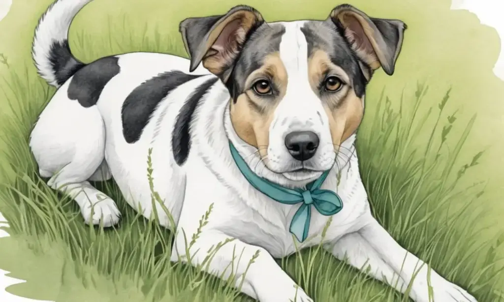 Un dibujo suave y sereno de un perro destaca la calma y la confianza a través de sus líneas y colores