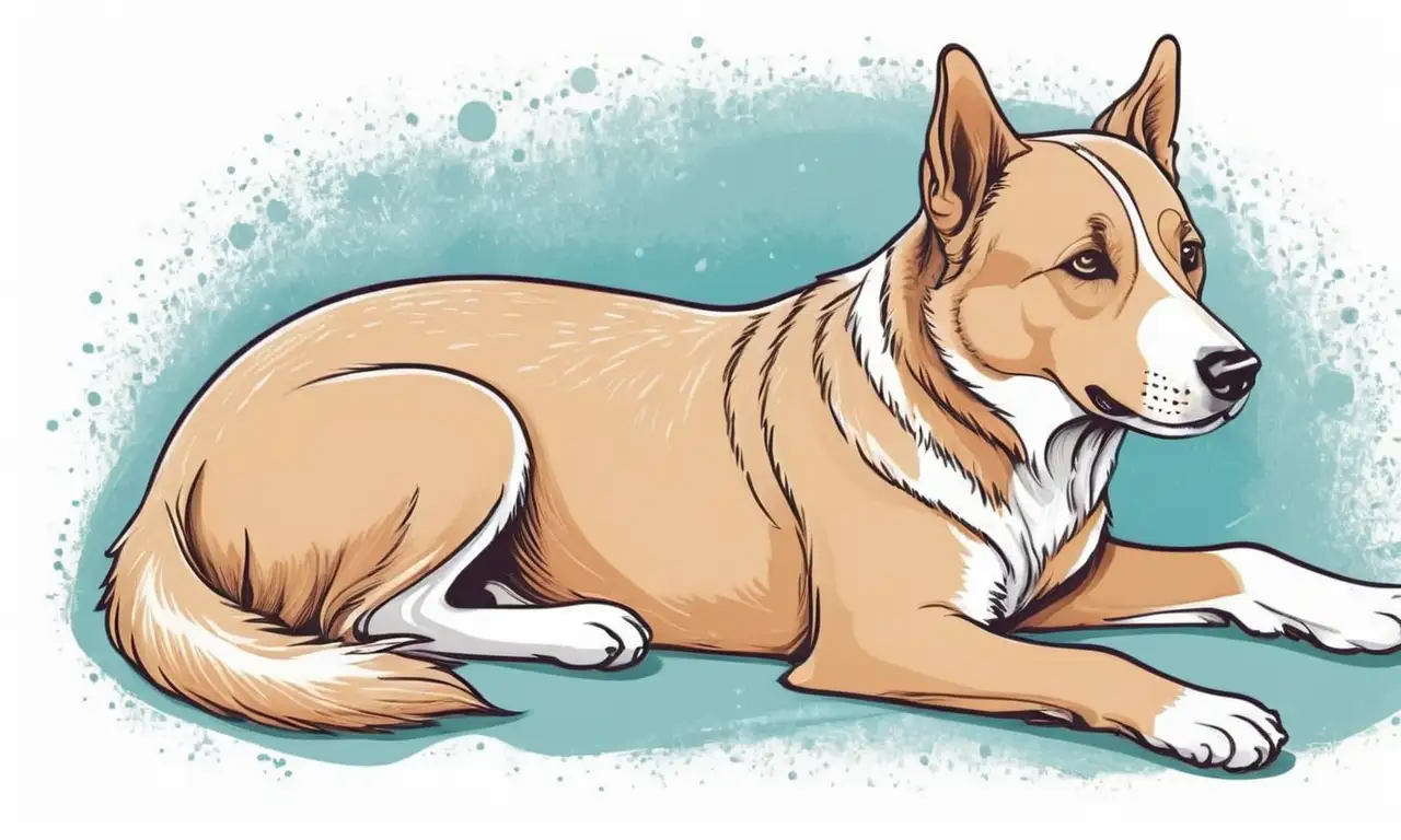 Un perro suave y delicado se ilustra con tonos cálidos y sombras que reflejan cuidado y dolor en un ambiente armonioso