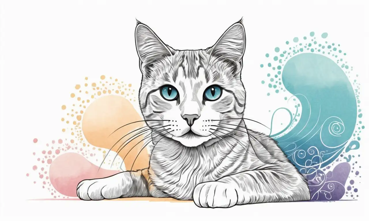 La obra representa un gato enérgico y juguetón a través de líneas suaves, texturas ricas y una paleta de colores calmada