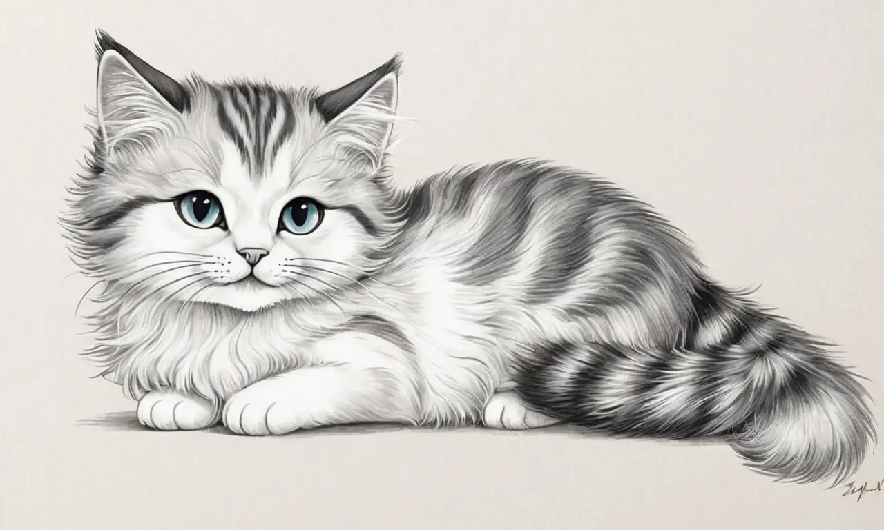 Un gato juguetón con pelaje suave y ojos expresivos en una composición equilibrada y llena de vida