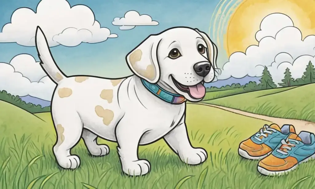 Un Labrador juguetón destaca con su pelaje cálido y colores vibrantes en un paisaje alegre