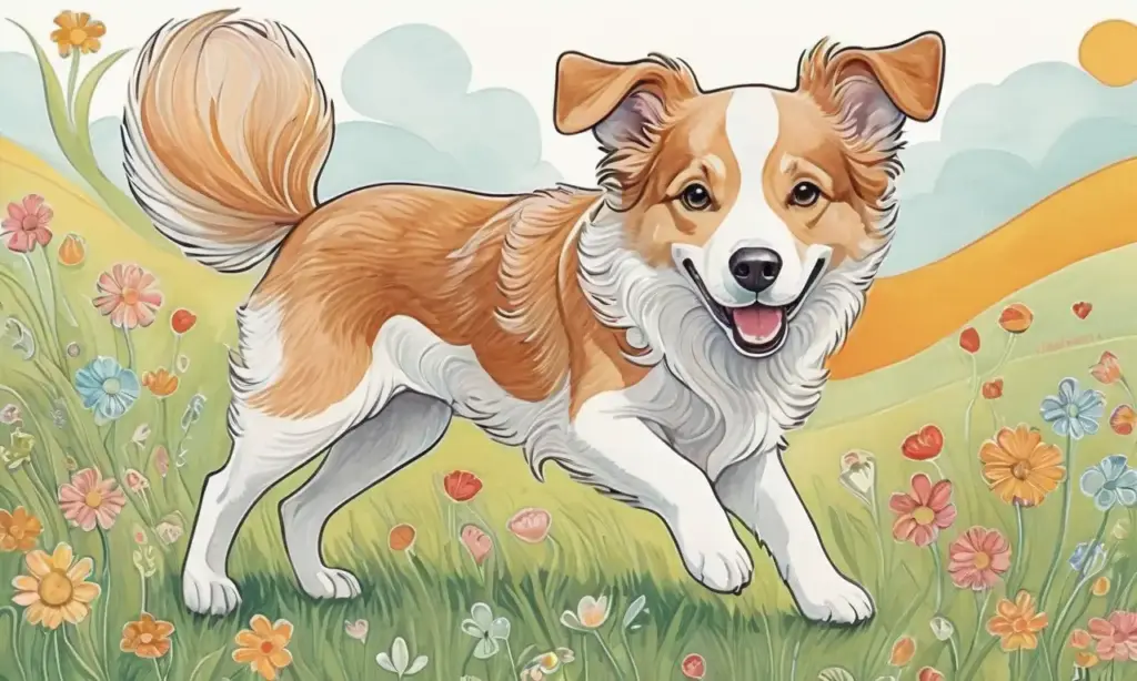 Un perro juguetón y una mujer sonriente se conectan en un paisaje vibrante y cálido