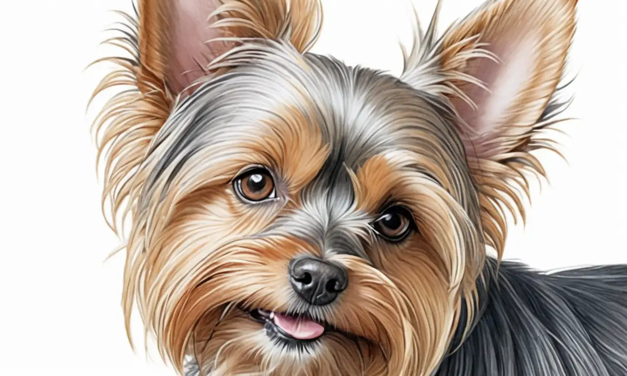 Dibujo de orejas de Yorkshire terrier con sombras suaves, texturas detalladas y una composición armónica