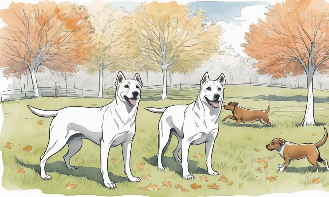 Dos perros masculinos en un parque, con detalles dinámicos y tensión en sus posturas