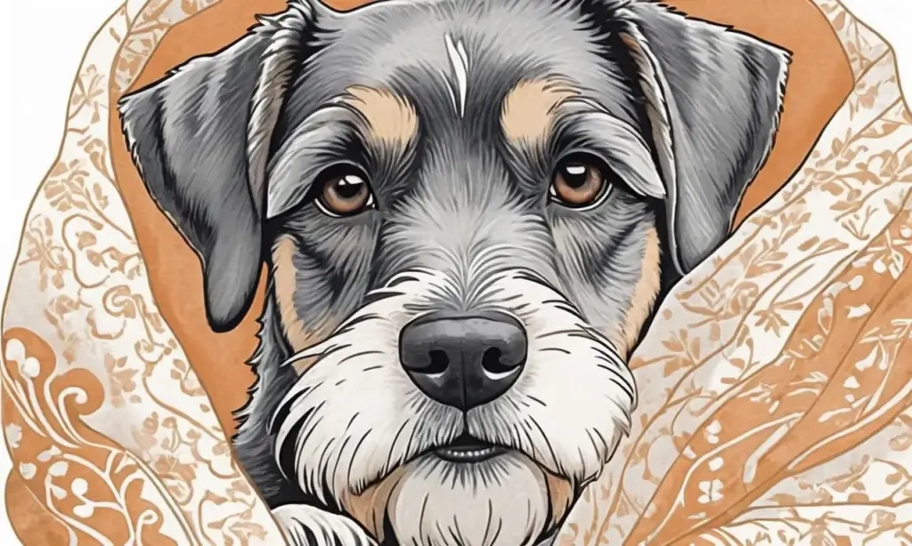 Un Schnauzer miniatura rodeado de cachorros en un cálido y acogedor entorno