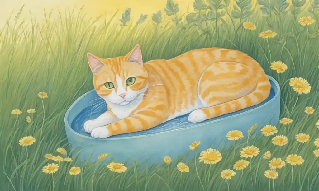 Una escena soleada muestra un gato letárgico