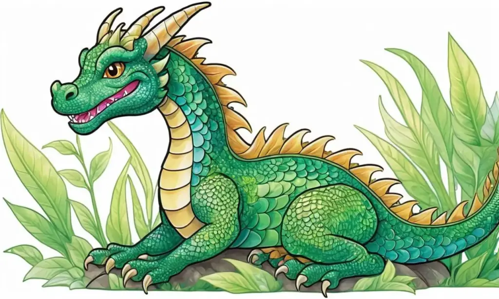 Un dragón vibrante y detallado se encuentra elegantemente posado en un entorno cálido y armónico