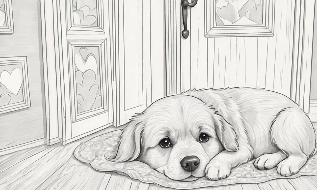 Una paleta de colores suaves muestra a un perro con ojos expresivos, lágrimas brillantes y un ambiente que evoca anhelo y emoción