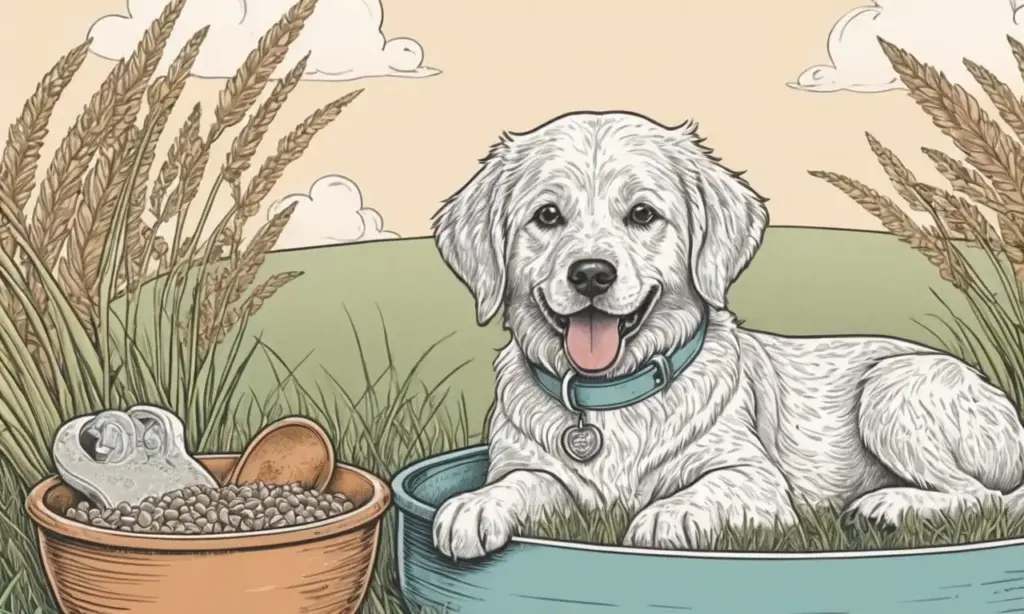 Ilustración detallada de un perro preocupado con fondo suave y elementos médicos