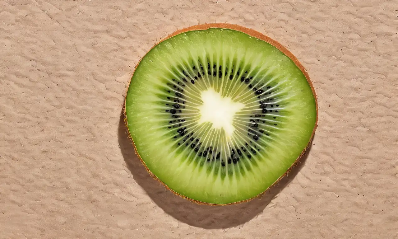 Rodajas de kiwi verdes vibrantes y un perro curioso en un ambiente alegre