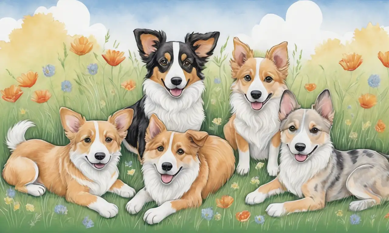 Pasteles suaves de fondo y perros vibrantes con texturas detalladas y movimiento energético