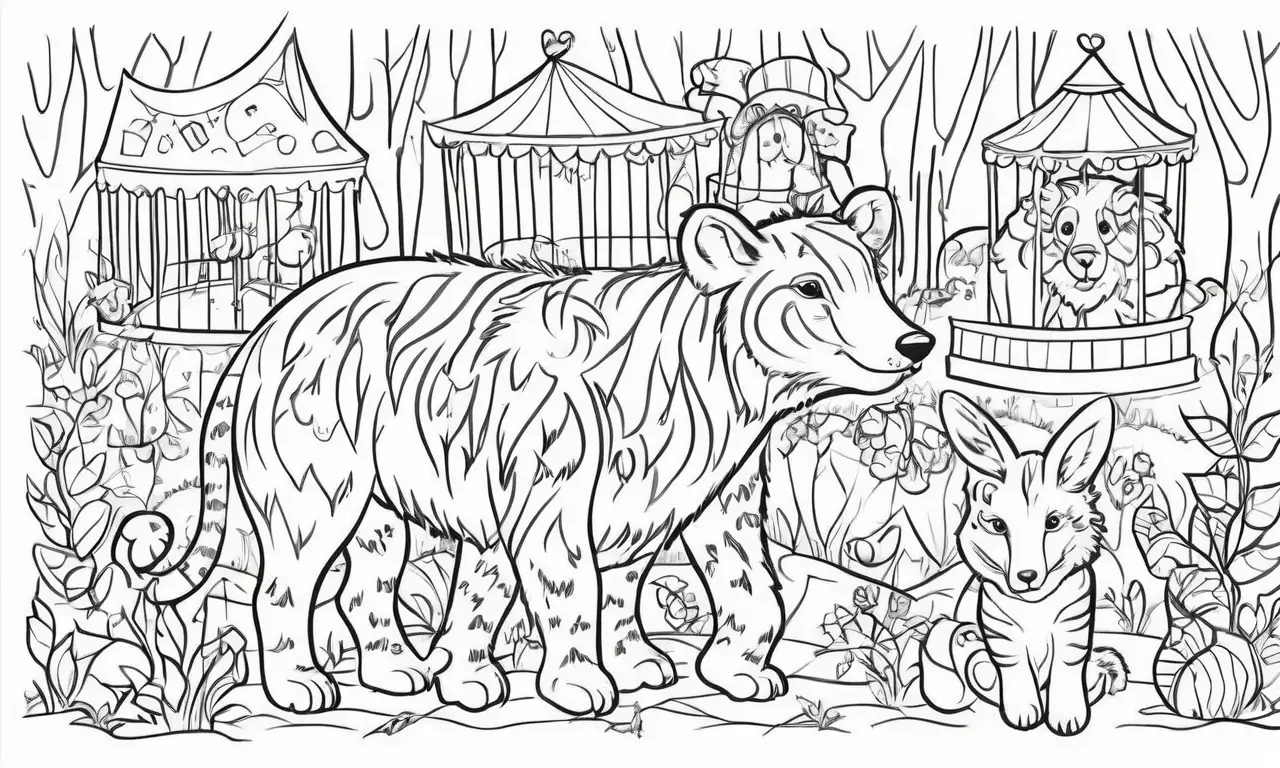 El arte utiliza sombras, líneas y colores para expresar la emoción y la tensión en una escena de circo con animales