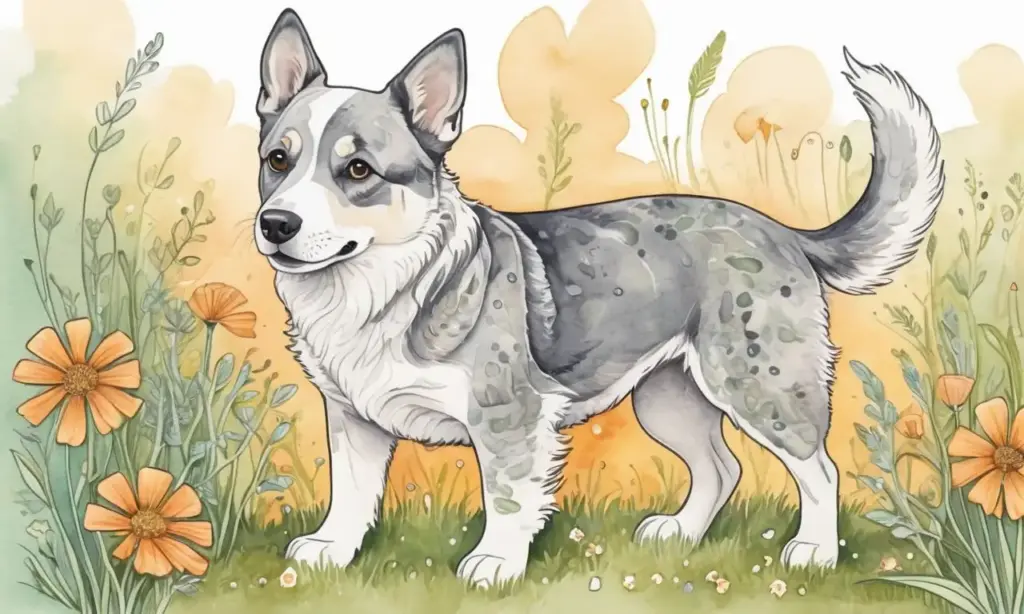 Una ilustración serena de un perro en un entorno acogedor y colorido