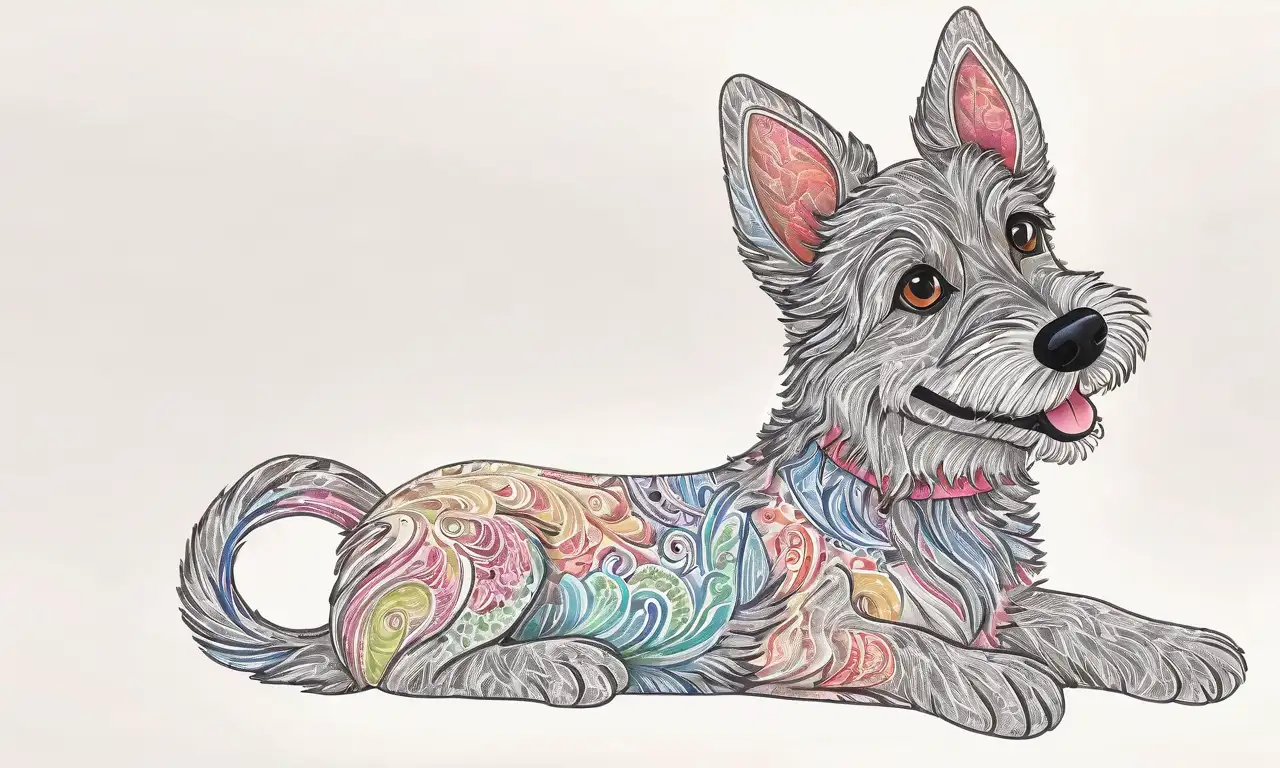 Un perro juguetón y expresivo interactúa alegremente con una figura humana en un entorno cálido y acogedor