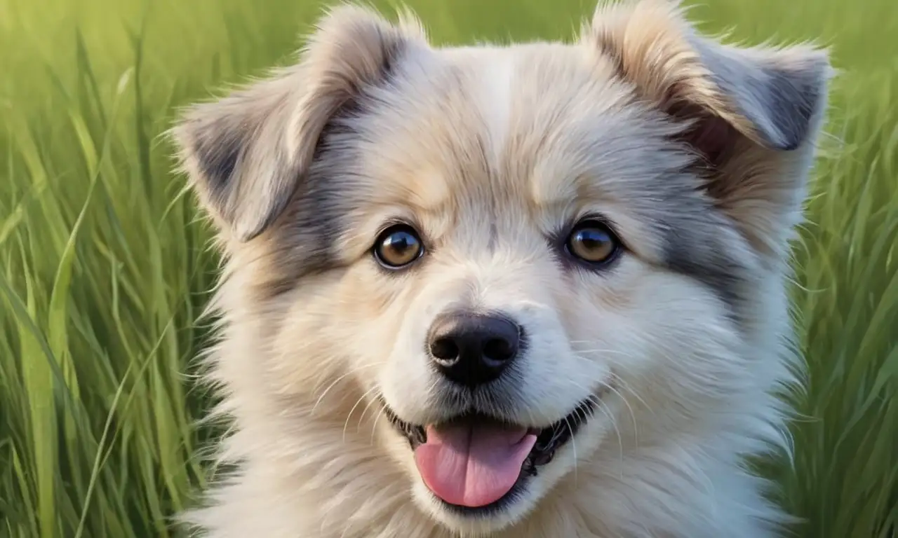 Perro suave y esponjoso con mirada juguetona, irradiando calidez en un entorno sereno