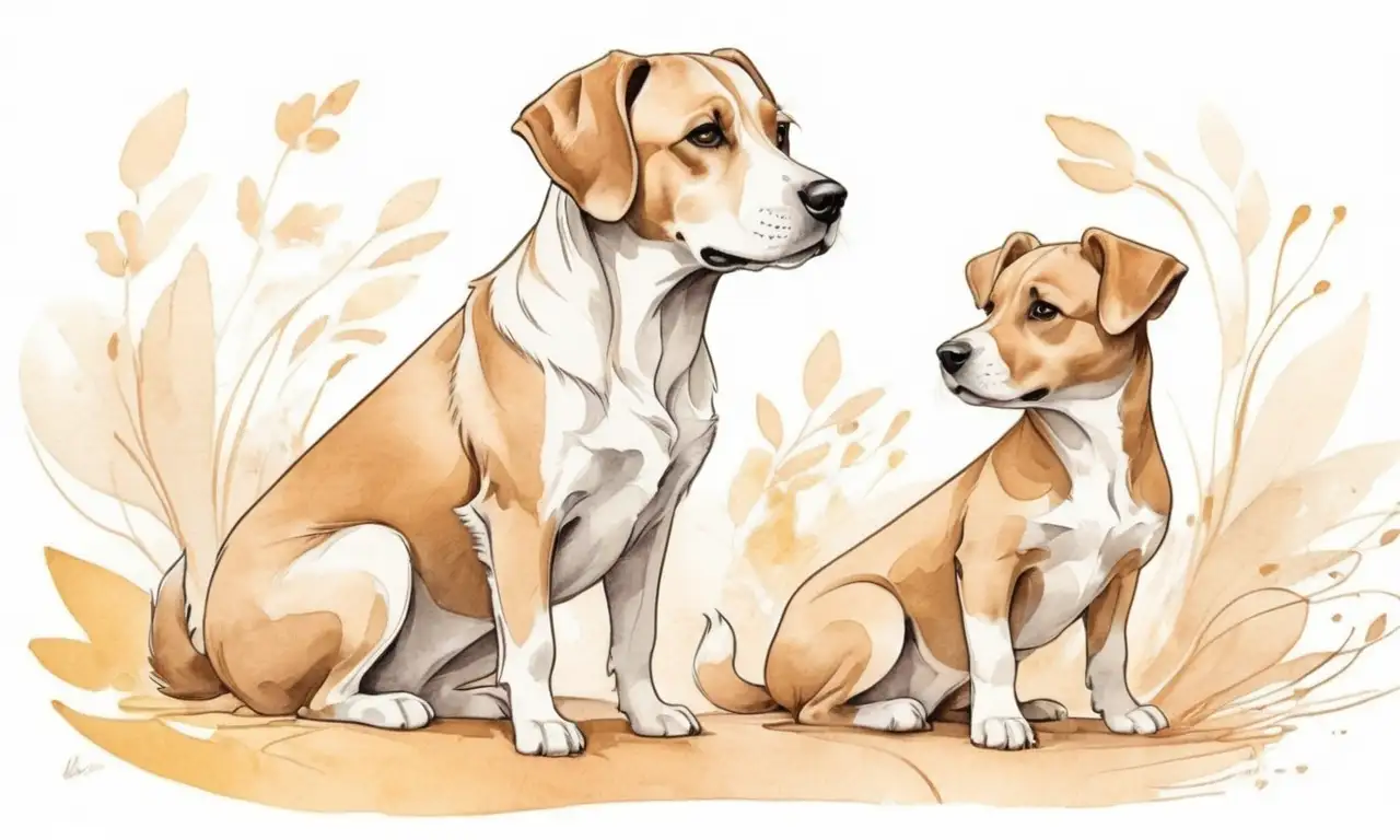 Un perro y un humano se conectan en calidez y movimiento a través de suaves líneas y colores vibrantes