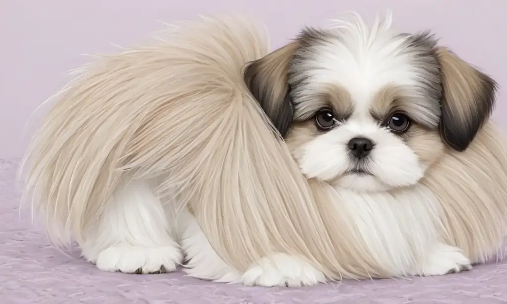 Un tierno cachorro Shih Tzu duerme sobre una manta con suaves tonos pastel y accesorios de cuidado
